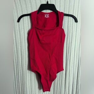 Elegant Red Women's Ribbed Bodysuit